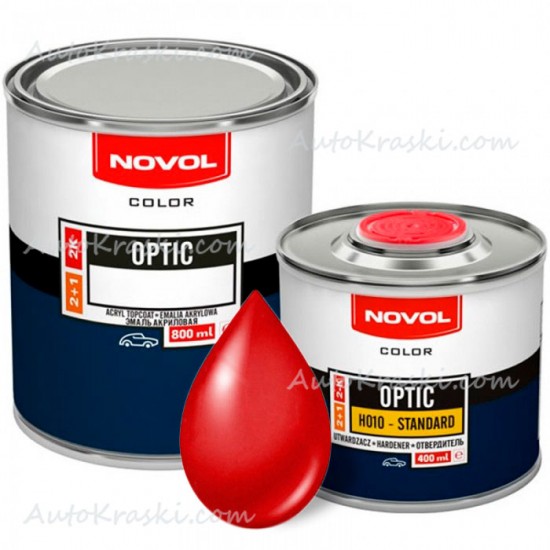 Автоемаль акрилова 121 Червона Novol Optic 0,8л + Затверджувач 0,4л