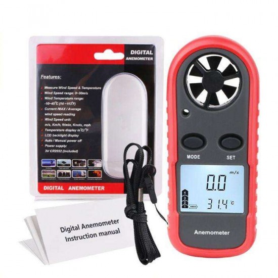 Анемометр цифровой 0,1-30м/с, -10-45°C WINTACT WT816