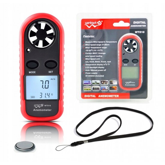 Анемометр цифровой 0,1-30м/с, -10-45°C WINTACT WT816